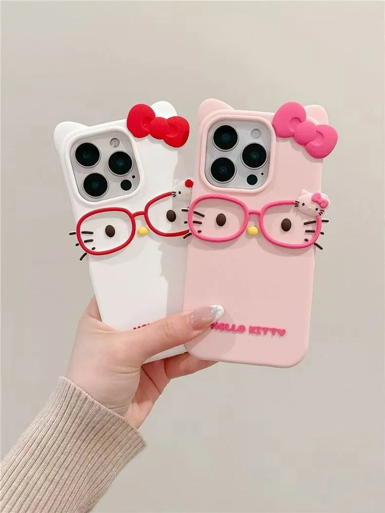 3D Cats With Glasses Silicone Case