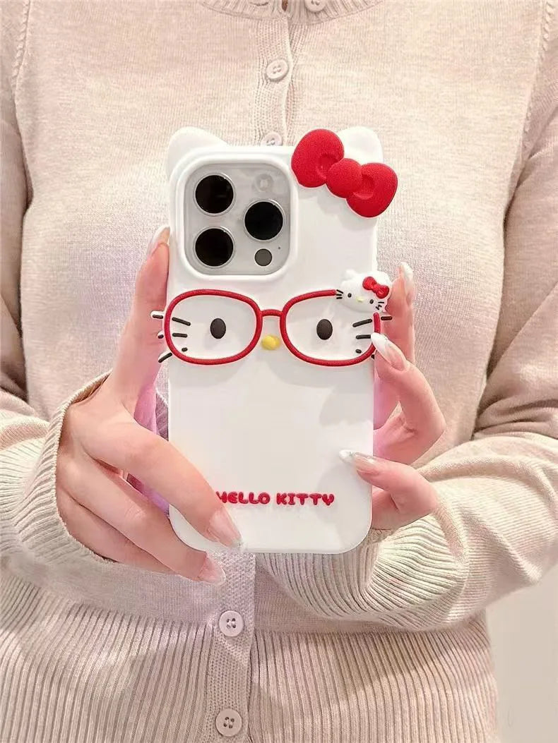 3D Cats With Glasses Silicone Case