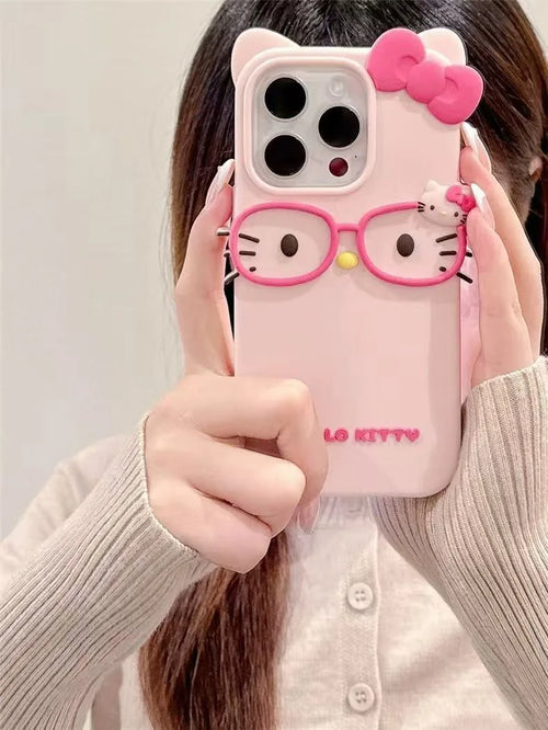 3D Cats With Glasses Silicone Case