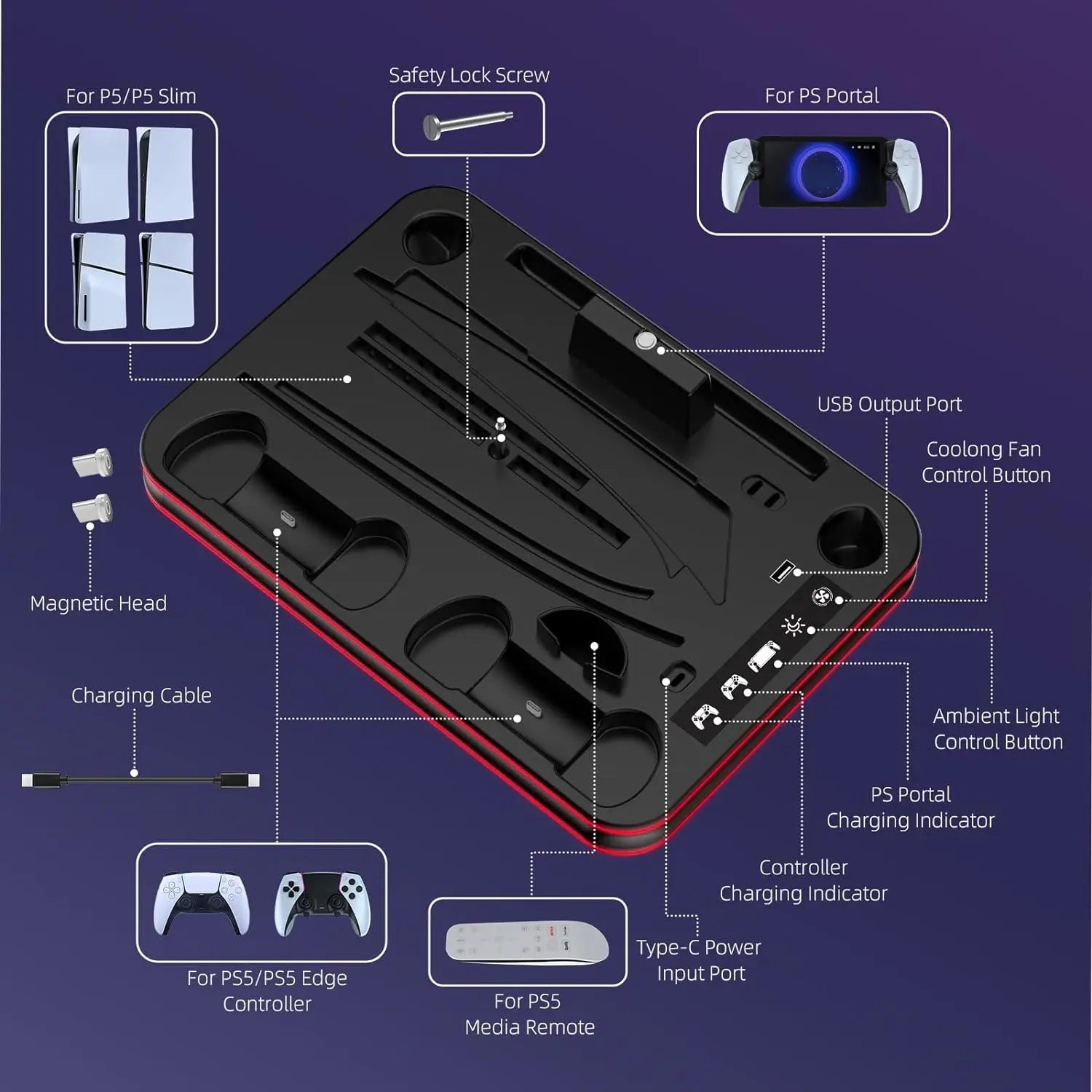 Charging Dock for PS5/PS5 Slim Stand with Cooling Station