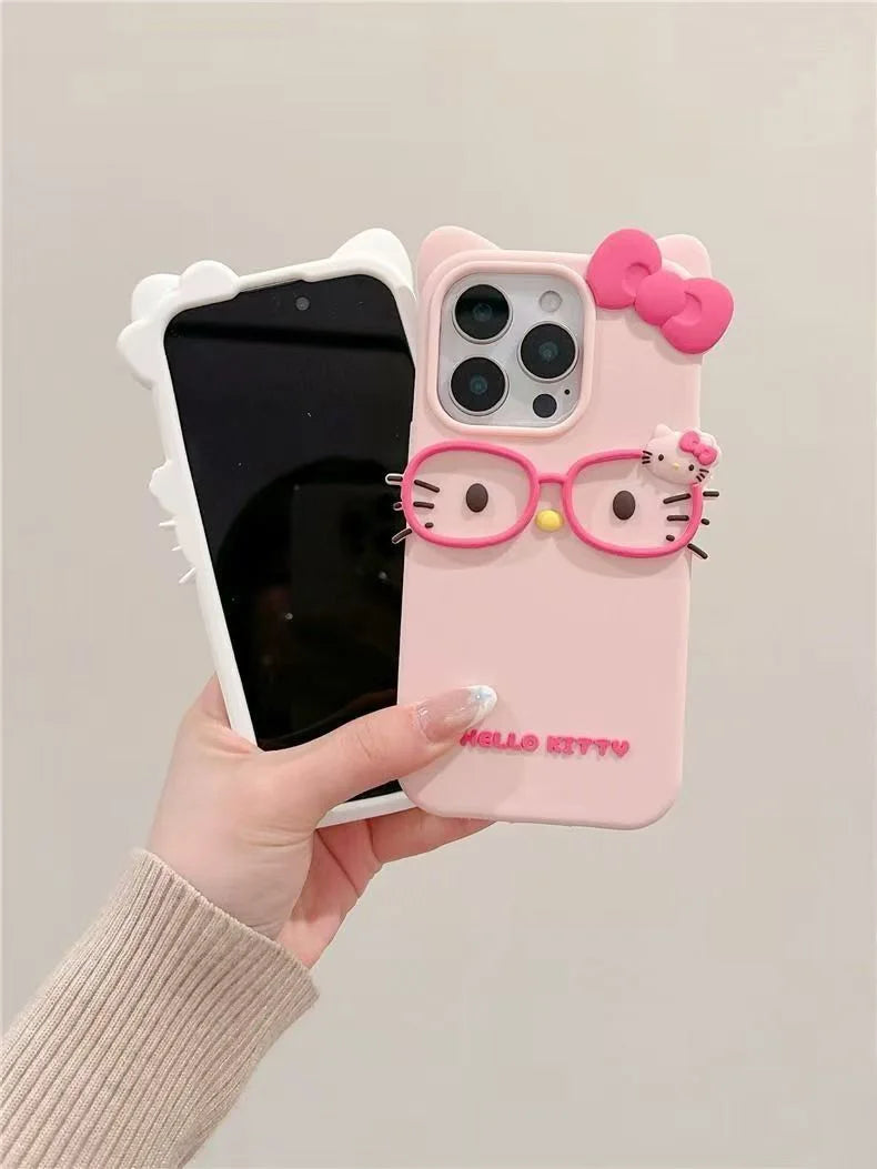 3D Cats With Glasses Silicone Case